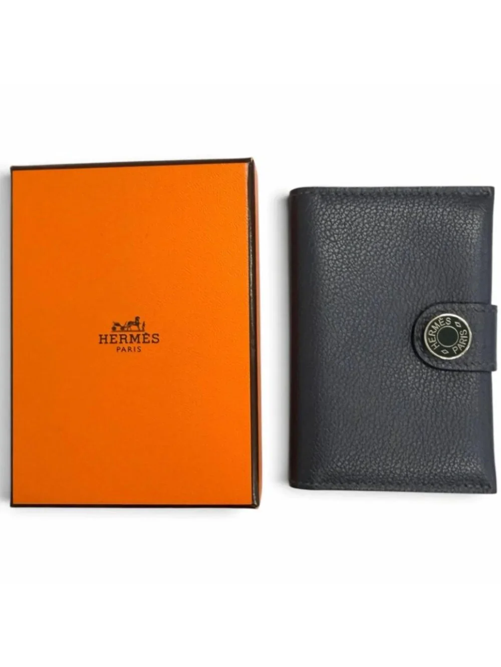 Hermes M S Evercolor Clou de Selle Card Case Blue Saphir Vert Angre